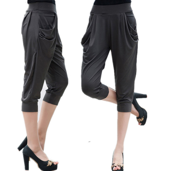 Large Size 5Xl 6XL Calf Length Pants Summer Womens Soft Milk Silk Stretch Pants Plus Size Harem Trousers Capri Female