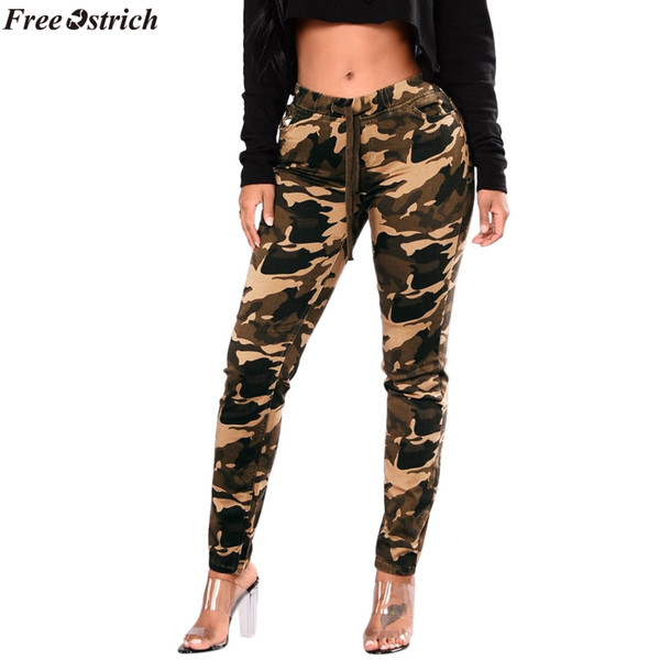 FREE OSTRICH Women Mid Waist Camouflage Pants Fashion Capri Trouser Ankle-Length Sweatpants Streetwear Camo Pocket Belted Pants