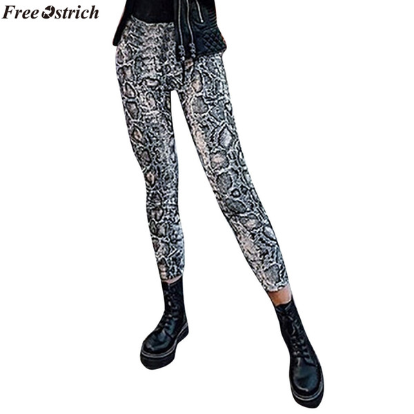 FREE OSTRICH Women Snake Print Pencil Pattern Trousers Ladies High Waist Skinny Fashion Stretch Winter Elastic Female Pants