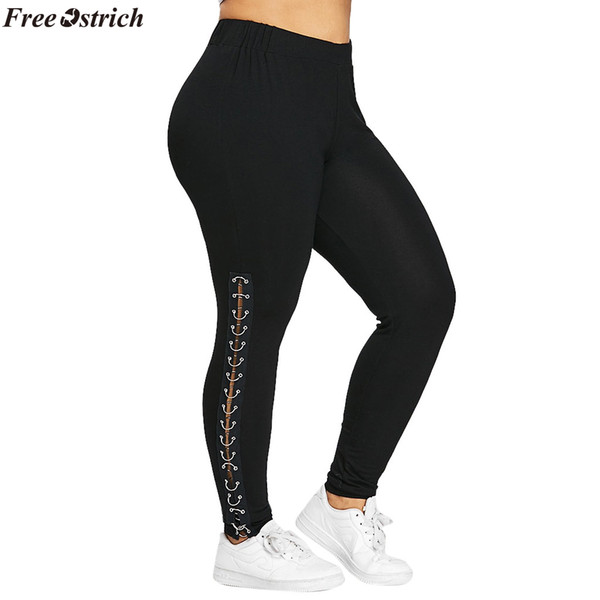 FREE OSTRICH Women Pants Plus Size Womens Side Lace Up Leggings Trousers Hollow Out Casual Fashion Pants L-XXXXXL dropship