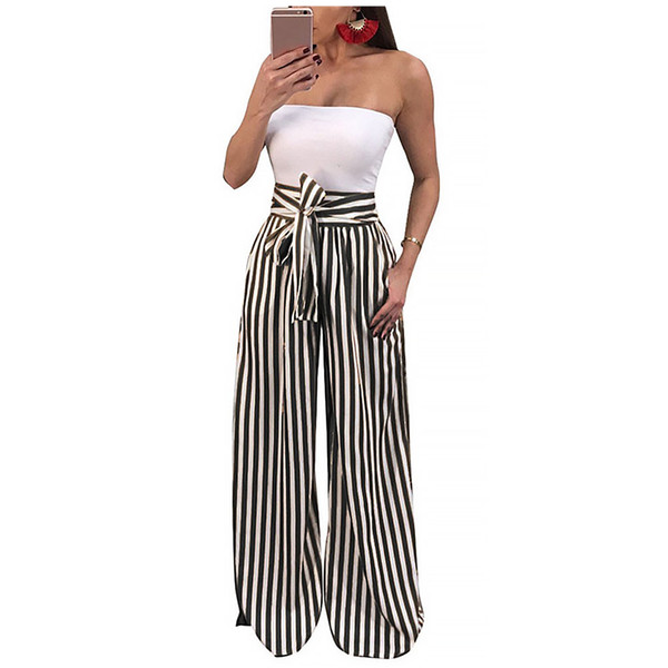 Women Casual Summer Striped Breathable Fabala Loose Wide Leg Pants Lace-up High Waist Bow Tie Palazzo Trousers