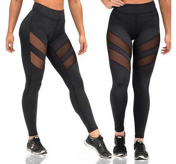 new throgh High Waist New Women Pant yoga pants Solid Black Sports Gym Wear Leggings Elastic Fitness Lady Overall Full Tights