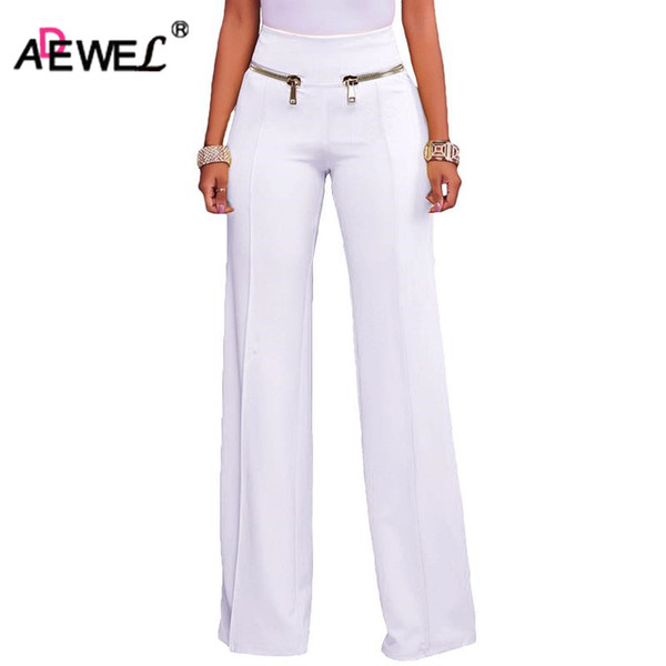 ADEWEL 2018 Autumn Fashion Wide Leg Long Pants High Waist Zipper Vintage Elegant Trousers Party Wear