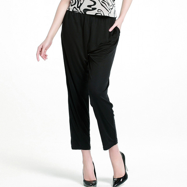 Heavy silk silk female leisure winter through the elderly mother waist slim pants size loose Greater elasticity