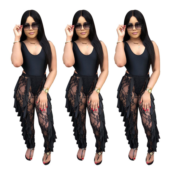 Summer Women Pants Long Perspective Black Designer Skinny Pants for Womens Clothing Tight-fitting Trousers Sexy Lace Capris S-XL