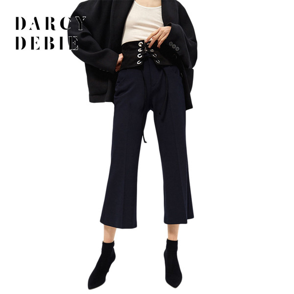 Darcydebie Fashion Women Pants Flared Bell Bottom Pants Office Ladies Elegant Side Pocket Black Casual Cropped Trousers