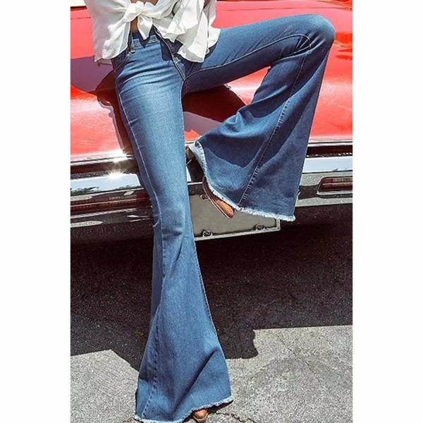 2018 Vintage Low Waist Elastic Flare Jeans Women Retro Style Bell Bottom Skinny Jeans Female Wide Leg Denim Pants MT2297