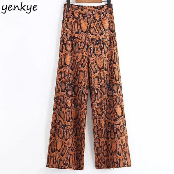 European Style Women Fashion Snake Print Pants Female High Waist Casual Loose Wide Leg Pants pantalon femme XLWM1540