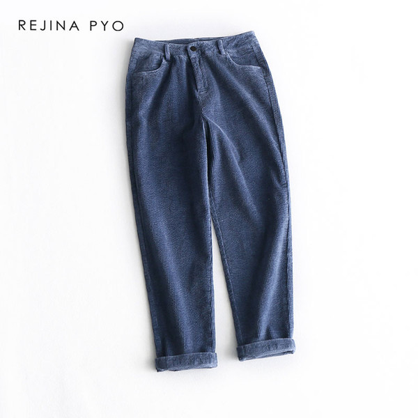 REJINAPYO Women Stretching Corduroy Casual Pant High Quality Female Fashion High Waist Streetwear Solid Trouser Plus Size