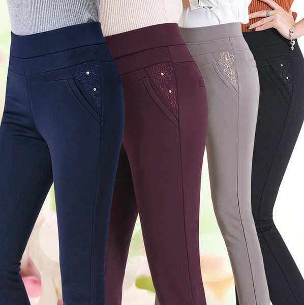 Spring middle-aged female stretch primer outside the high waist to increase the size of the mother's feet pants PW002 Women's Pants & Capris