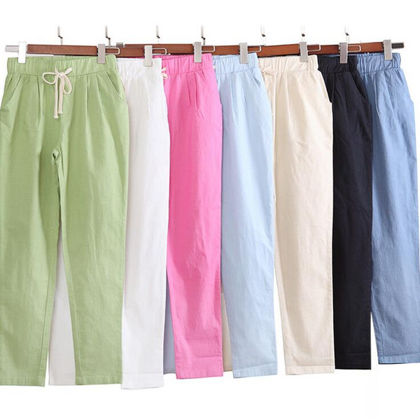 High quality Summer casual female Slim Harlan literature linen pencil pen cotton trousers PW005 Women's Pants & Capris