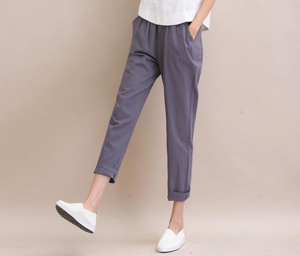 Free shipping Art Fan Fan cotton candy color female summer new fashion casual thin linen harem pants PW004 Women's Pants & Capris