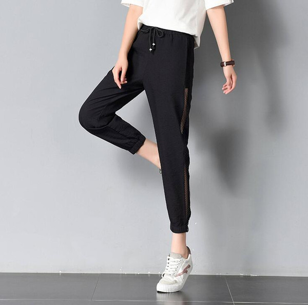 Brand new Summer ice silk cotton and linen nine points side of the fishing net thin section feet leisure pants PW009 Women's Pants & Capris