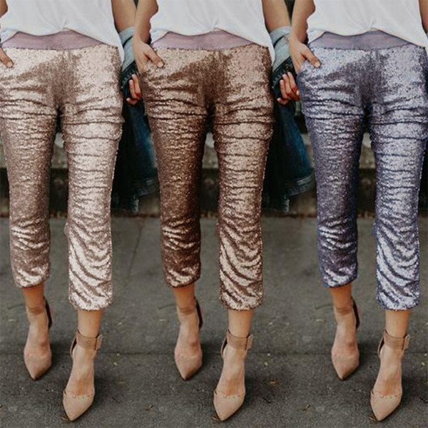 Women Sequins Pencil Pants Evening Cocktail Party Club Wear Leggings Trousers