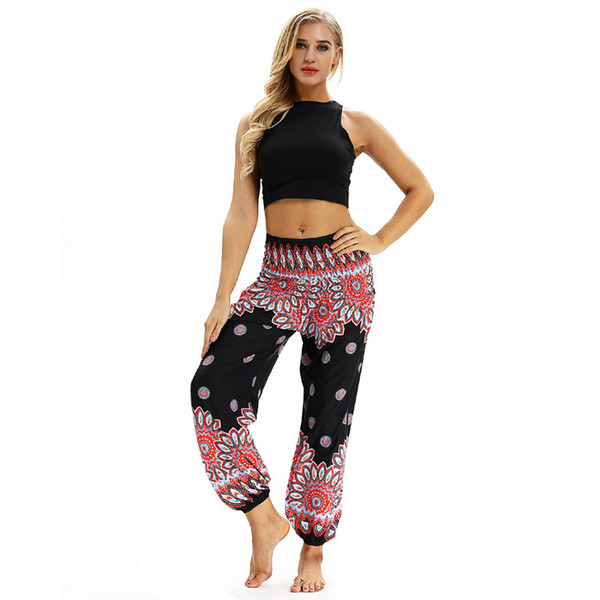 European And Autumn Style Women Polyester Floral Printed Loose Mid Waist Full Length Pants