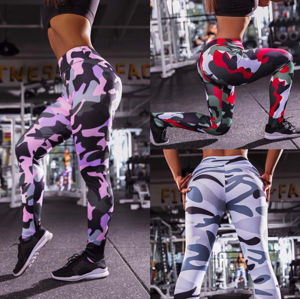 Women Personal Camouflage Printed Body-building Sport Yoga Capris Long Pants 3Colors Lady Stretchy Skinny Leggings Size S-XL