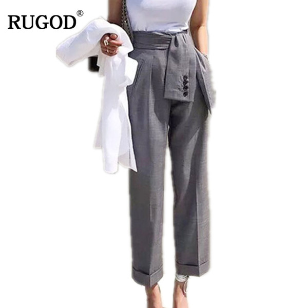 RUGOD 2018 New Autumn Ankle-Lenght High Waist Casual Ins Vintage Style drak gray Straight plus size Office lady Women Suit Pants