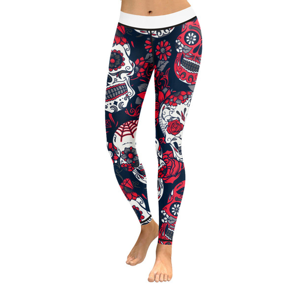 30pcs Tights Sportswear Gym Leggins Skull Printed Legging Women Fitness Wear For Yoga Pants