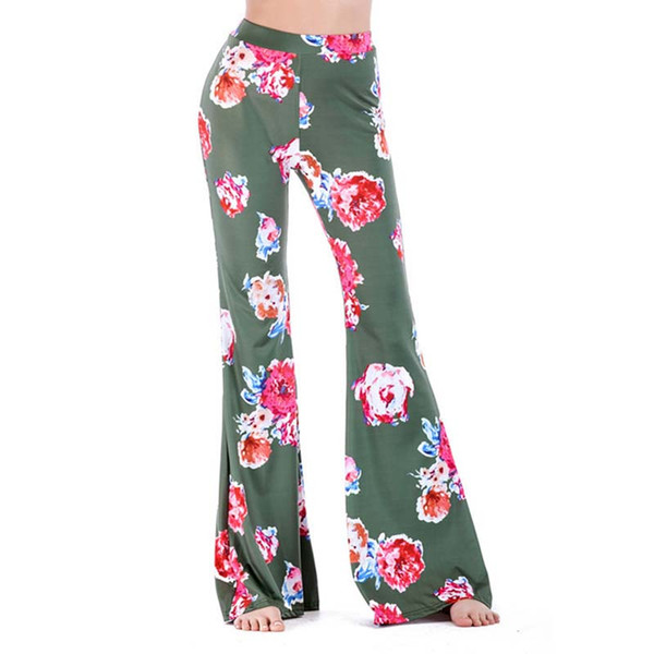 50pcs2018 Women Floral Lounge Trousers Bottoms High Waist Wide Leg Pants Sleepwear Gym Leggings Loose Floral Soft cotton&polyester Size S-XL