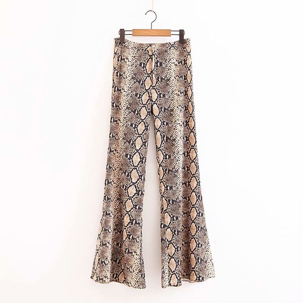 2018 Women Vintage sexy Serpentine Printing Loose flare pants long Trousers mujer Leisure snake skin pattern brand Pants P146