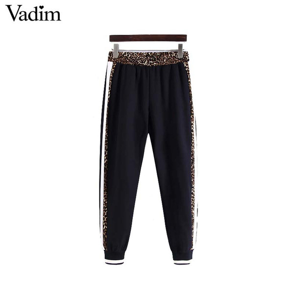 Vadim women chic leopard harem pants animal pattern patchwork pockets elastic waist female casual trousers pantalones KA376