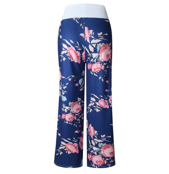 Women Casual Pants Autumn Flower Print Pants Drawstring Wide Leg Pants Loose Straight Trousers Long Women Trousers