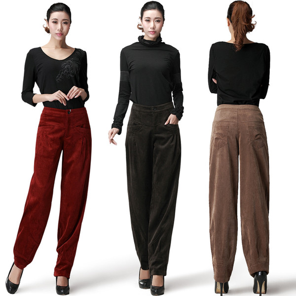 New Women Autumn Winter Corduroy Pants High Waist Wide Leg Pants Corduroy Trousers Big Yards