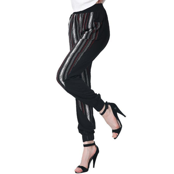 2017 New Fashion Women Pants Spring Summer Striped Black Casual Loose High Waist Harem Pants Party Club High Quality Plus Size