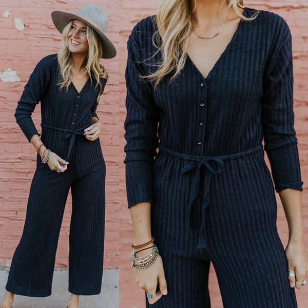 2018 Fashion Women Striped Casual Jumpsuit V-neck Playsuit Pantsuit Rompers Overalls Body Suit Long Pants