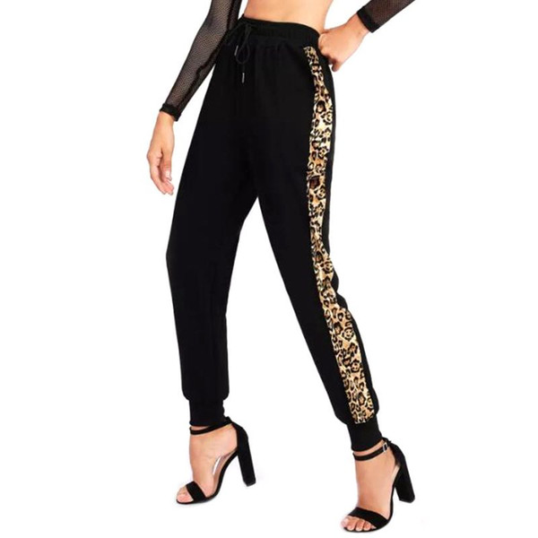 NEW-Women Fashion Drawstring Elastic Waist Splice Leopard Harem Pants Sweatpants Ladies Casual Loose Outdoor Jogger Pants Trou