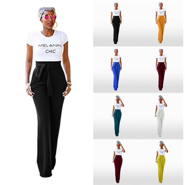 Sexy Wide Leg Pants OL Office Women High Wasit Slim Trousers For Women Solid Belt Long Pants