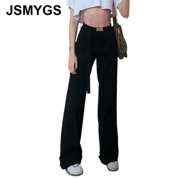 JSMYGS Summer 2019 Solid Black Suit Pants Women Slim Long Casual High Waist Female Trousers Wide Leg Pant Streetwear Office Lady