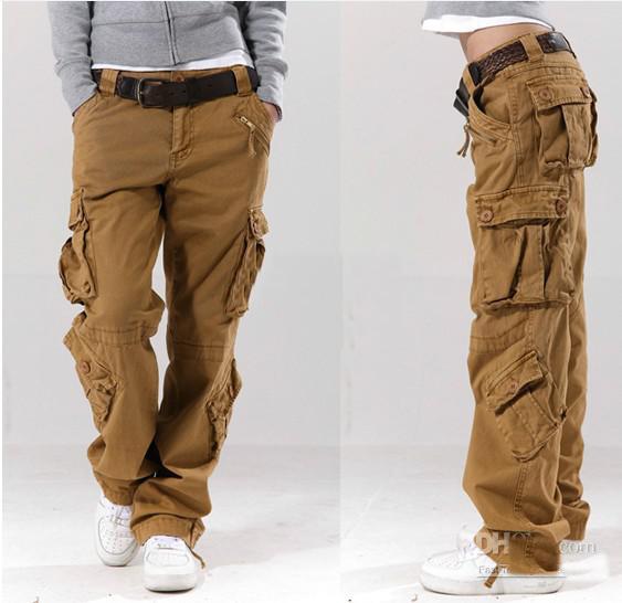 Khaki women's overalls bags of the straight trousers casual pants hip-hop pants couple pants