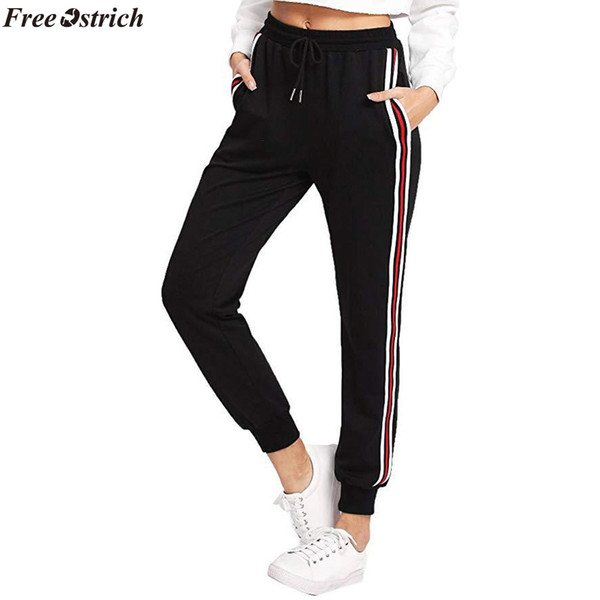 FREE OSTRICH Spring Sweatpants Women Casual Harem Pants Loose Trousers For Women Black Striped Side Sweat Pants Female Plus Size