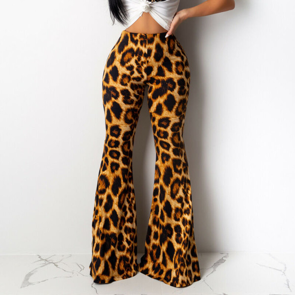 Women New Skinny Flare Pants Leopard Print Bell Bottom High Waist Long Trousers Vintage Fashion Pant Ladies Casual Clothes