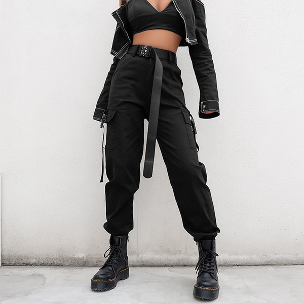 Streetwear Cargo Pants Women Casual Joggers Black High Waist Loose Female Trousers Korean Style Ladies Pants