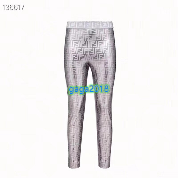 high end women girls silver jersey leggings pants elastic waist all over letter motif casual slim pencil jogging fashion design trousers