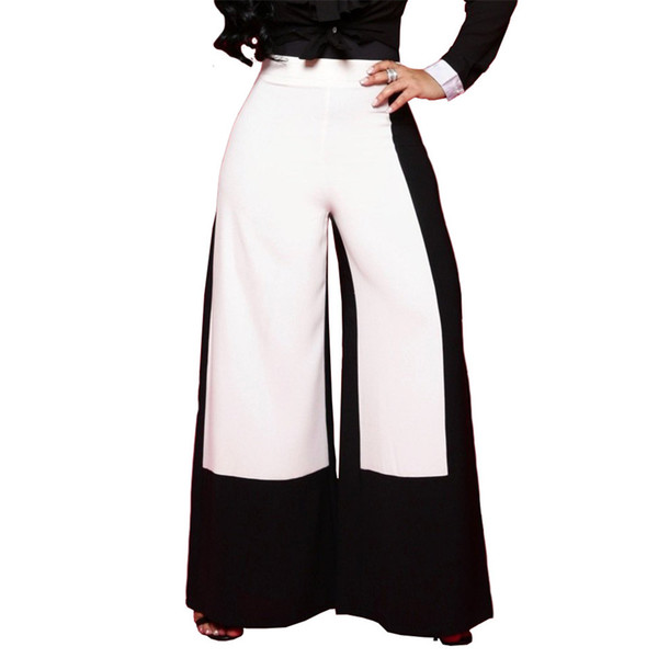 Fashion Women's Wide Leg Pants Long Casual Stitching Hit Color Loose Trousers Elastic Waist pant NB-914