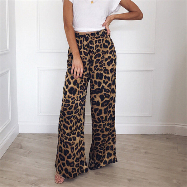 Womens Leopard Snake Wide Leg Pants High Waist Plain Palazzo Flared Ladies Loose Trousers Pants Spring Fashion New Streetwear