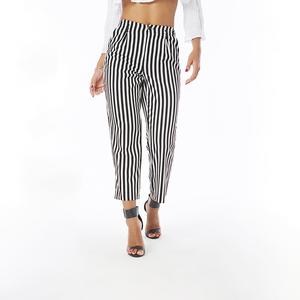 Beauty Garden Fashion Women Summer Autumn Striped Trousers Female Elegant Straight High Waist Wide Leg Loose Casual Capris Pants Trousers