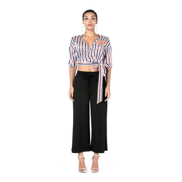 Beauty Garden Women Black Elasticated Waist Wide-leg Pants New Fashion Casual Lace Up Comfortable Elastic Pants