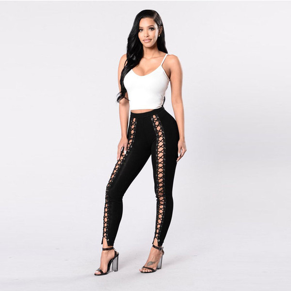 Beauty Garden Women Black Elasticated Waist Sexy Pants Fashion Casual Comfortable Hollow Out Party Club Capris pants