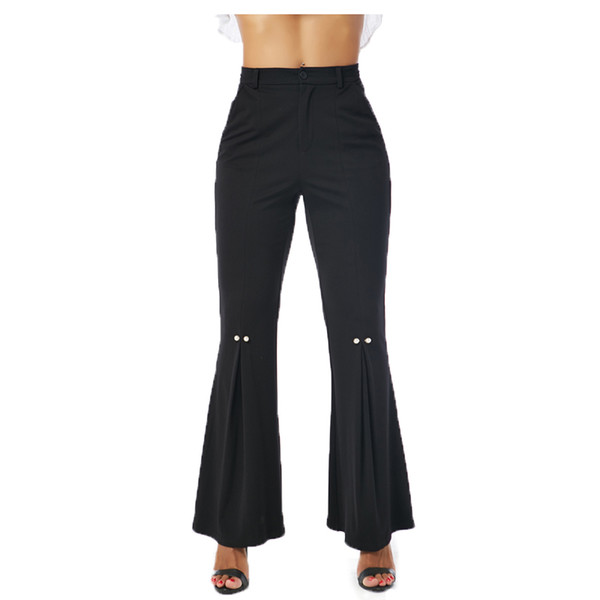 Beauty Garden Women Black Wide Leg Flares Retro Elegant Pearls Autumn New Fashion Long Pants