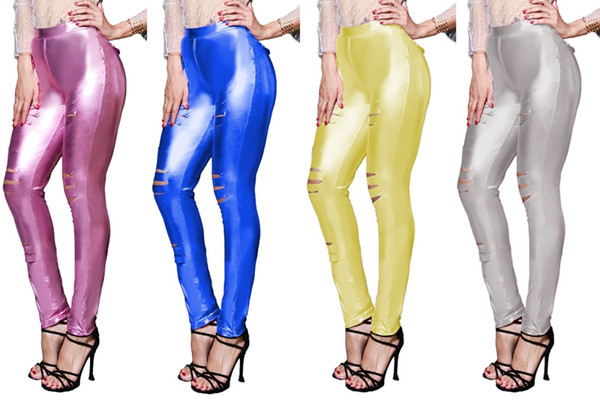 Women Leggings Leather Pants Beauty Garden Summer Spring Autumn New Fashion High Quality Solid Hole Female Long Pants