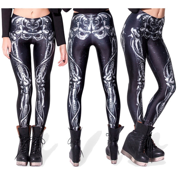 Fashion Pants BARBARIAN Skeleton print women plus size of white off black pants sexy Capris Digital print gym leggings trousers PDDK16 WR