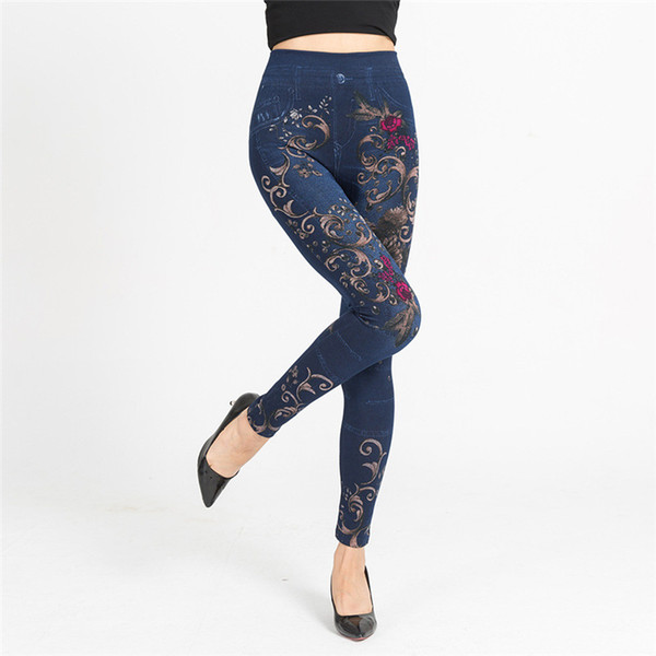 Seamless flower skull printing underpants imitation cowboy slim leggings Super elastic force Soft material fitness buttocks DH218