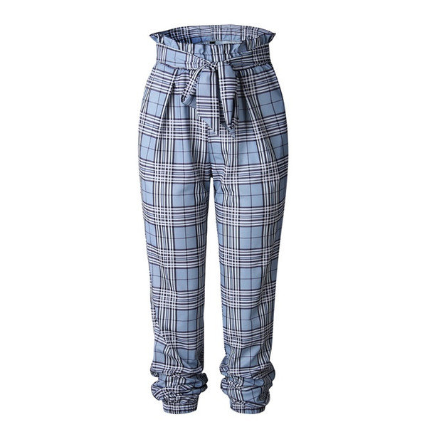 Spring And Summer Fashion Wild Plaid Striped Strap Pocket Women's Casual Pants Female Fashion Trend Popular jooyoo