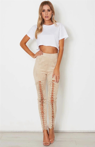 Pydownlake 2019 Women's Pants & Capris Bandage Buttonhole Hollow Out Pants Skinny Slim Bandage Trousers with back zipper Sexy Lady Pants