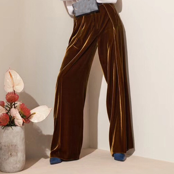 Brown Pants Woman Autumn New Casual Loose Elastic Waist Pants Winter Women Velvet Trouser High Waist Straight Pants Female