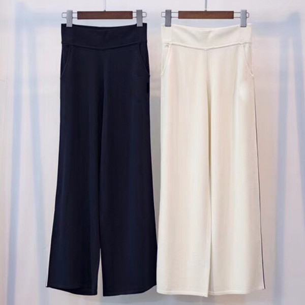 Women Pants Summer New Solid Color Straight Trousers With Pockets Casual Long Pants Elastic Waist